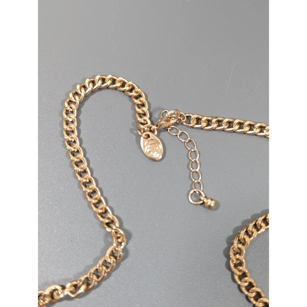 Charming Charlie Red Orange Teardrop‎ Statement Necklace Gold Tone 19